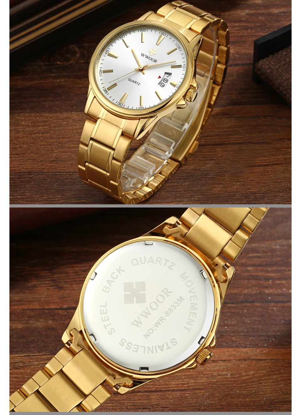 WWOOR Gold Men Watch Brand Waterproof Mens Watches Date Stainless Steel Quartz Clock Male Wristwatch Free Watchband Tool 2018 (8)