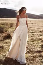 2017 Summer Autumn Beach Wedding Dresses Spaghetti Straps Sweep Train Chiffon Beach Bridla Gowns hochzeitskleid Custom Made