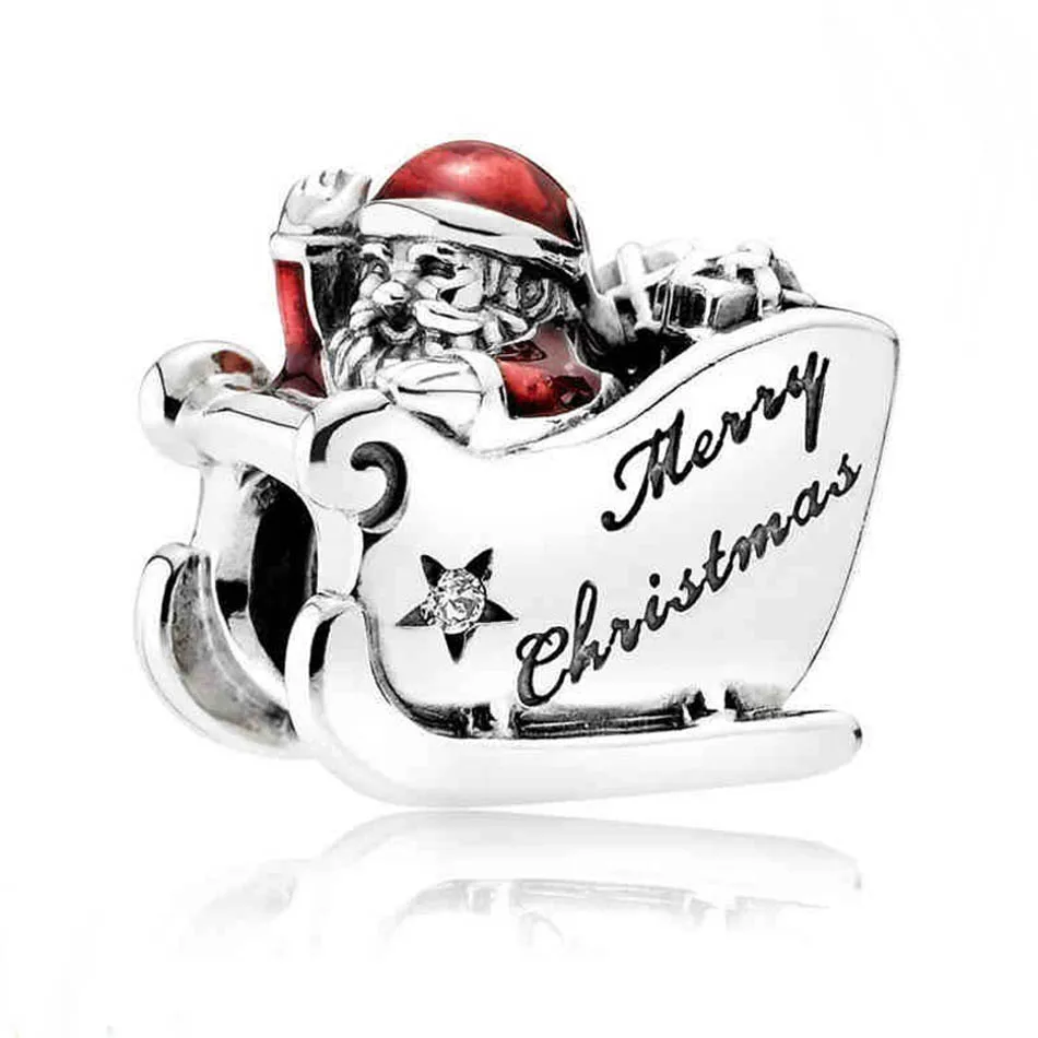 

Authentic S925 Sterling Silver DIY Jewelry Sleighing Santa Merry Christmas Charm fit Pandora Bracelet Bangle Girl Gift