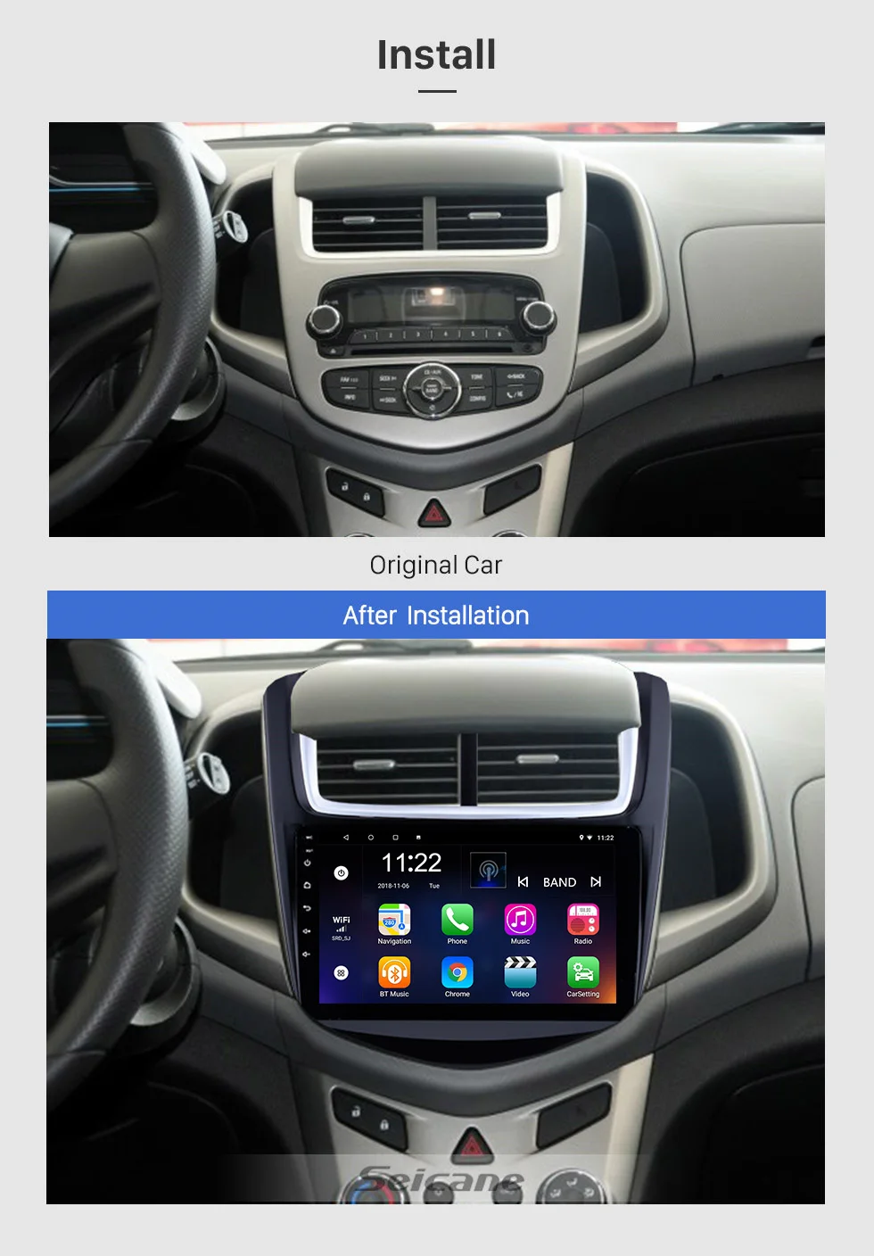 Perfect Seicane Android 8.1 9" Wifi 2Din GPS Navigation Touchscreen Multimedia Player Head Unit For 2014 Chevy Chevrolet Aveo Car Radio 2