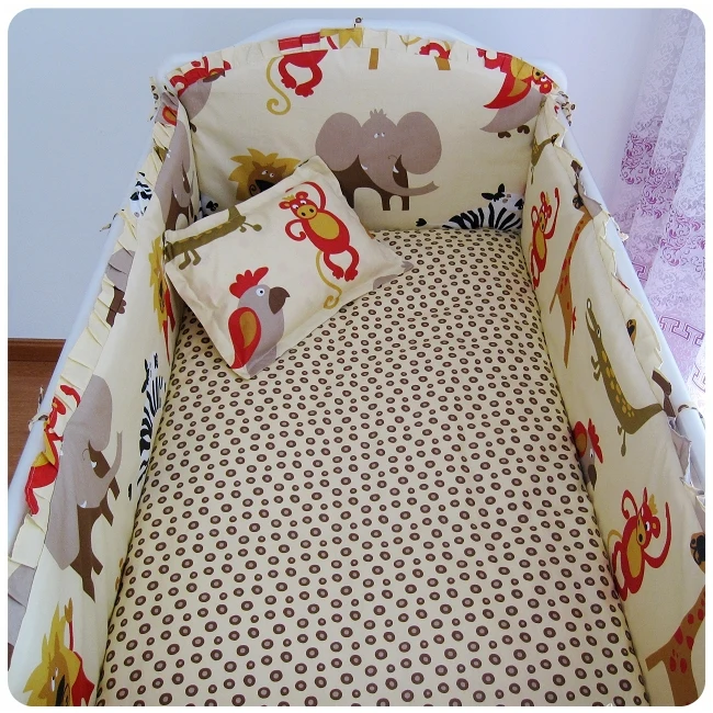

Promotion! 6PCS baby sheet crib bedding sets,100% cotton with pattern cot bedding Crib Sheet (bumpers+sheet+pillow cover)