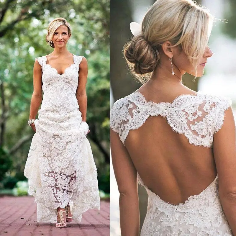 2017 Charing Lace Open Back font b Wedding b font font b Dresses b font A