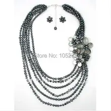 Жемчужная Швабра в виде ракушки Кристалл Стекло 6 прядей цветок многослойное ожерелье/серьги Набор 2" Inchs модные ювелирные изделия Новинка FN839