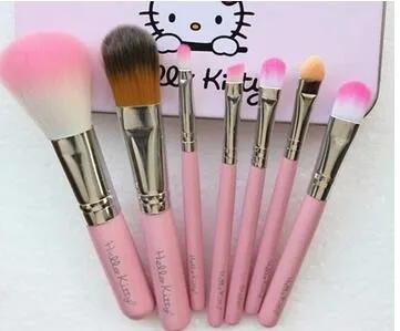 500 наборов DHL pengiriman бесплатно hello kitty kosmetik sikat набор 7 шт. kuas макияж набор dengan kotak logam maquillage merek макияж