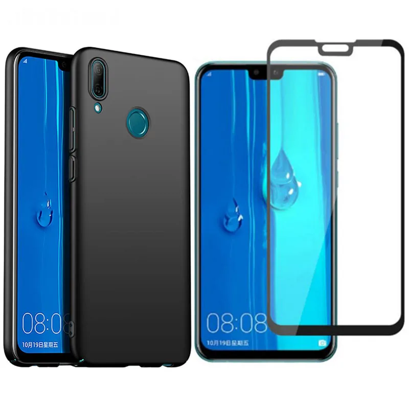 Для huawei Y9 2019 чехол Полный Защитный Стекло + ультра тонкий жесткий матовый на y 9 JKM
