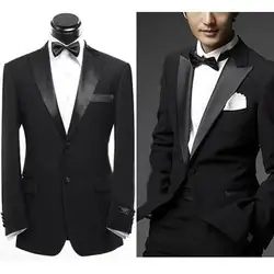 Черные атласные лацкане жениха костюм смокинг для жениха Groomsmen Best человек костюм свадебные костюмы C41