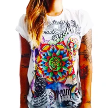 CDJLFH 2017, camisetas de verano para mujeres, camiseta con dibujo grafiti, camiseta de talla grande, camisetas, Tops, camisetas blancas, negras, a la moda, S, M, L, XL, XXL