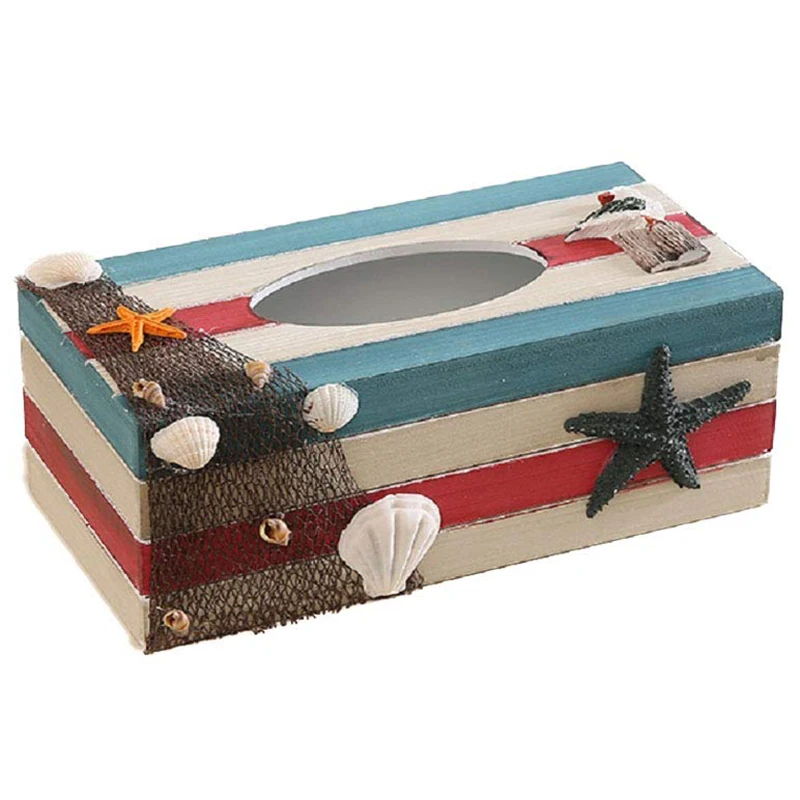 Деревянная коробка для салфеток, сетчатый пляжный поднос, держатели для салфеток - Цвет: 3 colors Starfish