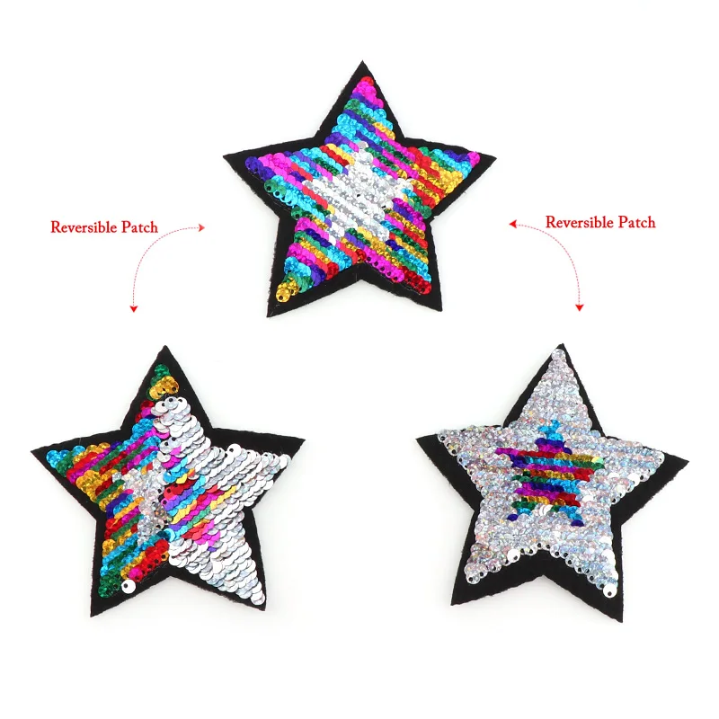 

1Pc NEW Shiny Five-pointed Stars Reversible Change Color MIX Color Sequins Sew On Patches For Clothes DIY Patch Applique Crafts