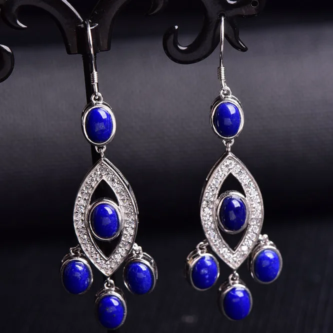 

Multicolored jewelry 925 silver inlaid with Lapis Lazuli Earrings simple and elegant wholesale one generation