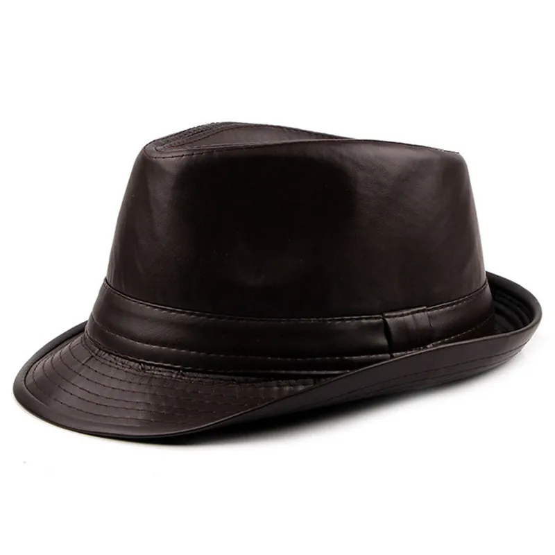 Мужская шляпа осень и зима стиль из искусственной кожи фетровые шляпы простые Стильные Ретро Мужские джазовые шляпы трендовая уличная танцевальная шляпа для папы