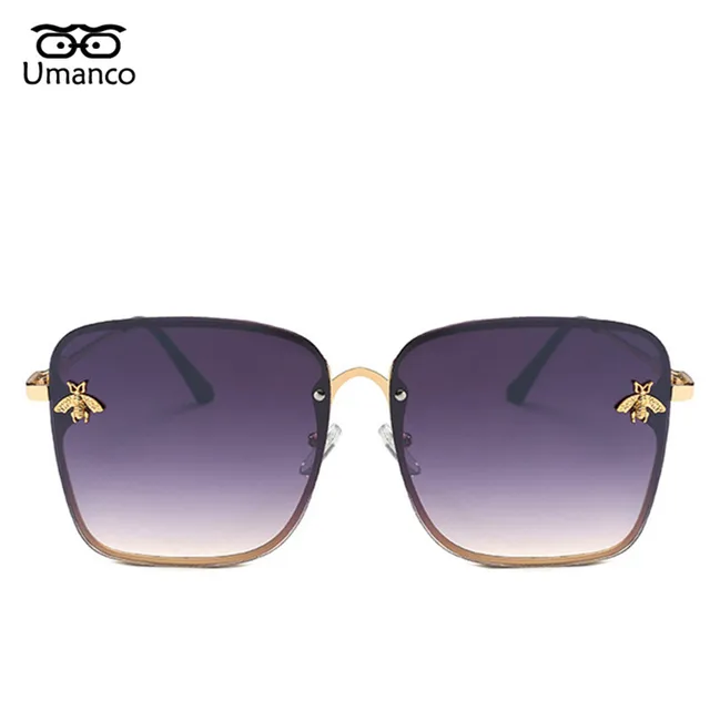 Umanco Unique Bee Charm Square Sunglasses For Women Oversized Gradient  Eyewear Lady Vintage Gold Metal Travel Beach Goggle UV400 - AliExpress