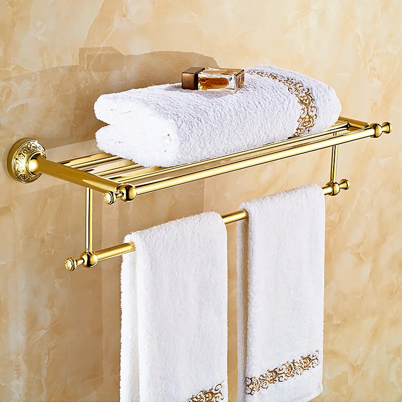 

The Bathroom Towel Rack Fixed Bathroom Accessories Wall Mount 60cm Towel Holder Gold Antique Hardware Hanging Gold-plated Rod