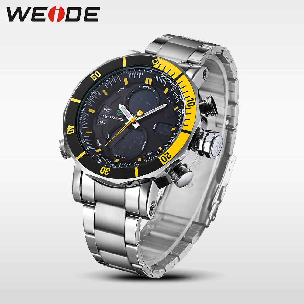 

WEIDE Men Watches Analog Dual Time Alarm Stopwatch Date Display Stainless Steel Band Military Watch relogio masculino erkek saat