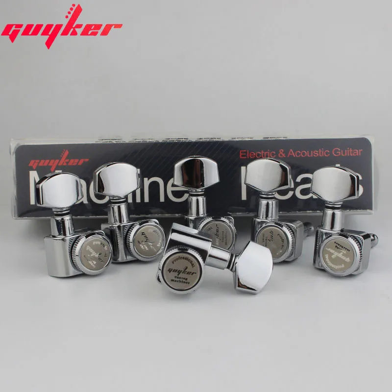 6 Right Handed 1:18 Ratio Lock String Tuning Key Pegs Machine Heads Set Replacement for LP Chrome Folk or Acoustic Guitars SG Guyker 6Pcs Guitar Locking Tuners TL Style Electric