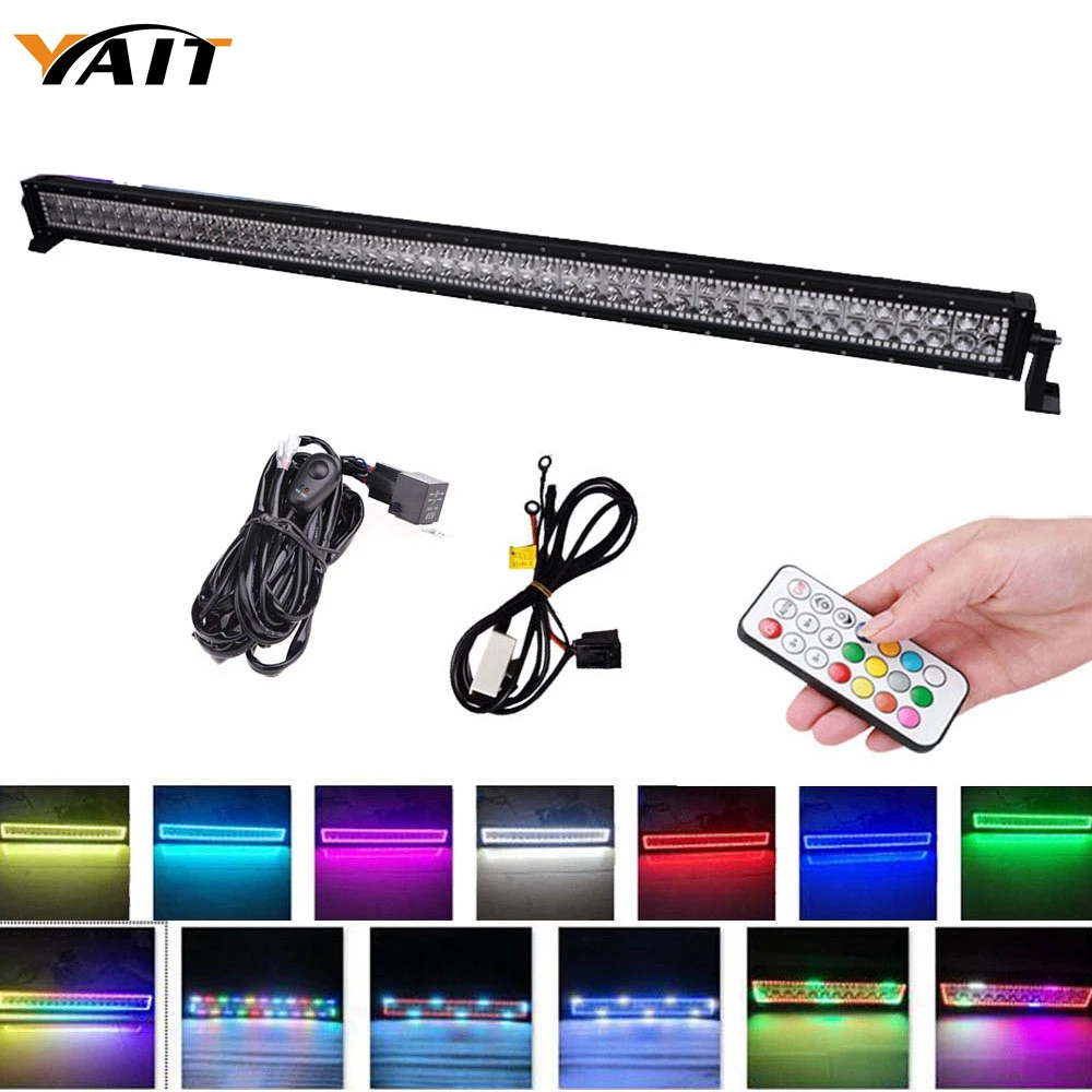 Bluetooth 13.5/" Offroad Led Work light bar 4x 3/" Pods w// RGB Halo Ring Chasing