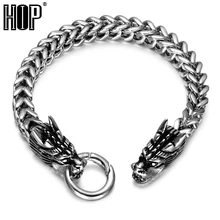 Хип панк Рок подвеска дракон мужской s браслет 316L нержавеющая сталь Foxtail цепь из прямоугольных звеньев браслеты для мужчин ювелирные изделия