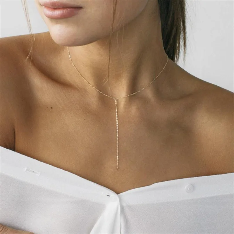 

Dainty Lariat Necklace Delicate Y Necklaces Simple Women Fashion Layering Necklace In Gold or Silver Plate