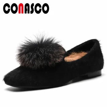 

CONASCO Fashion Cute Women Low Heels Party Wedding Shoes Woan Round Toe Warm Comfort Casual Shoes Ladies Slip On Basic Pumps