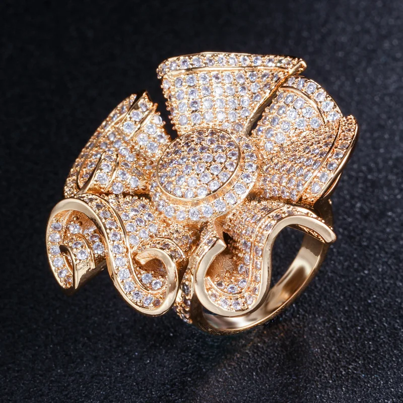 Несколько вариантов большая бабочка цветок белый циркон розовое золото Цвет кольцо для Для женщин США# Размеры 6/7/8/9 M02-J0091-92