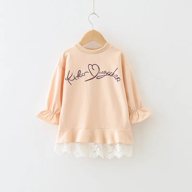 

DFXD Little Girls Long Sleeve Lace Stitching Princess Dress 2018 Spring Loose Long Letter Print Baby Birthday Party Dress 2-8Y