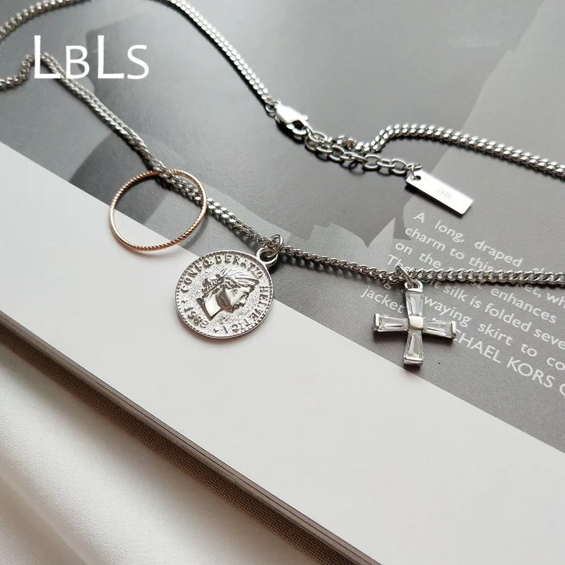 Ожерелье LBLS из серебра 925 пробы с подвеской крестом|pendant woman|round pendantdesigner necklace |