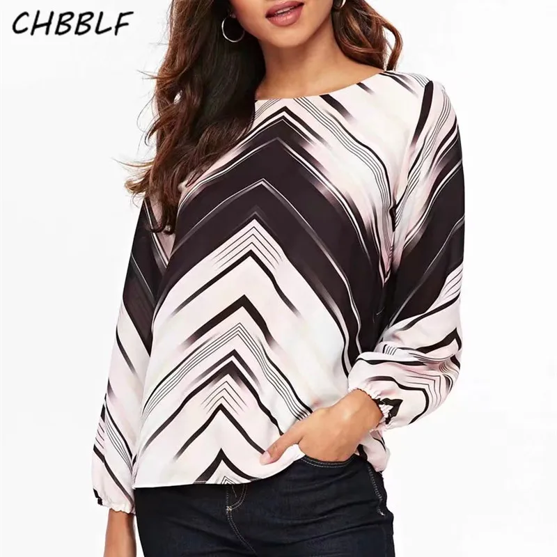 women Geometric print shirt long sleeve loose blouses ladies casual dye