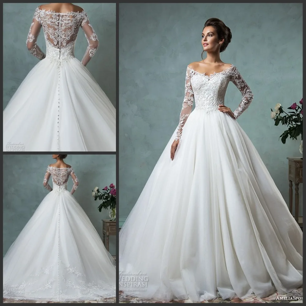 Gorgeous Wedding Dresses Off the Shoulder Lace Long Sleeves Embroidered