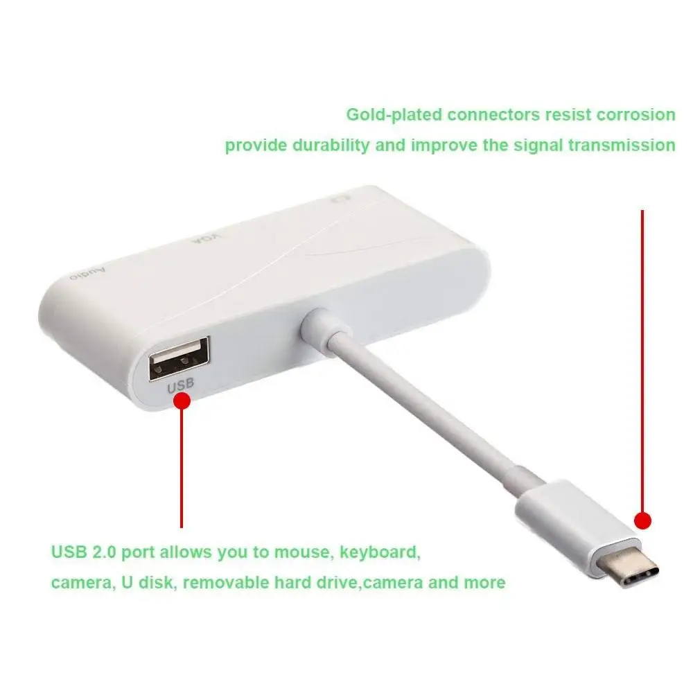 USB C Zu HDMI VGA Adapter, USB C 3,1 zu HDMI DVI VGA USB 3.0 HUB Multiport Adapter für MacBook MacBook Pro Chromebook Pixel zu Billig