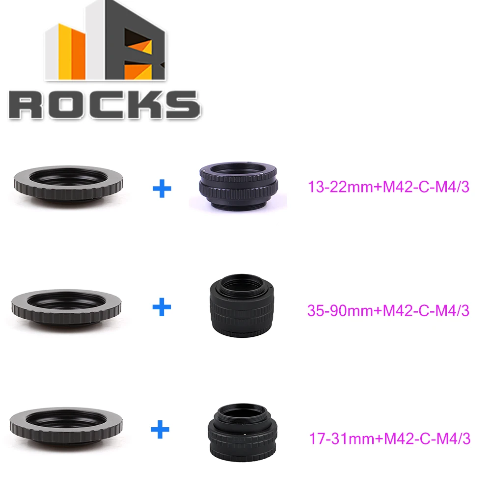 

M42 Lens Adjustable Focusing Helicoid Macro Tube Adapter 13-22mm/35-90mm/17-31mm+Lens Adapter M42/C Mount Lens to M4/3 camera