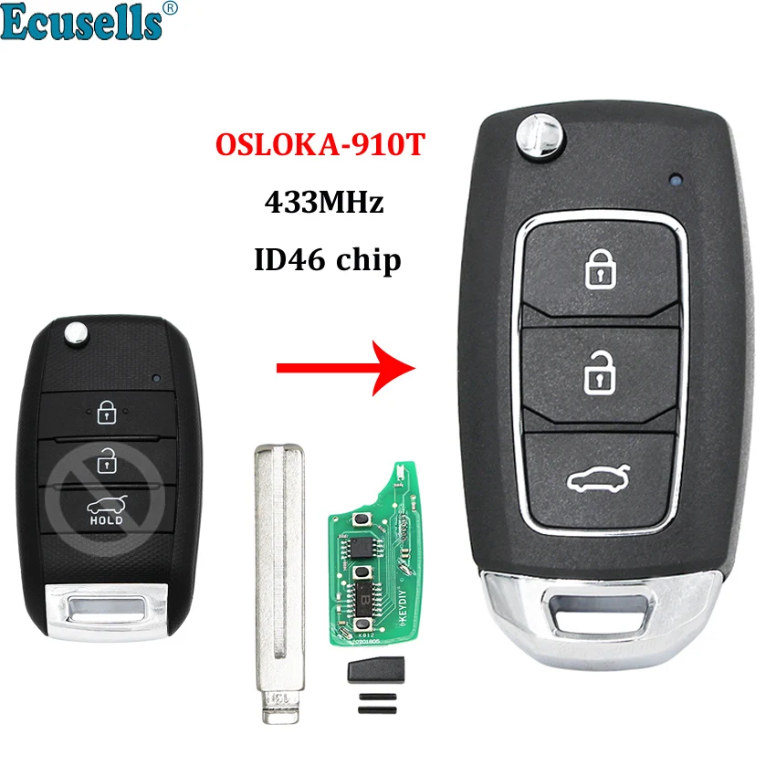 Upgraded Flip Remote Key Fob 433mhz Id46 Chip For Kia Sorento 20162017
