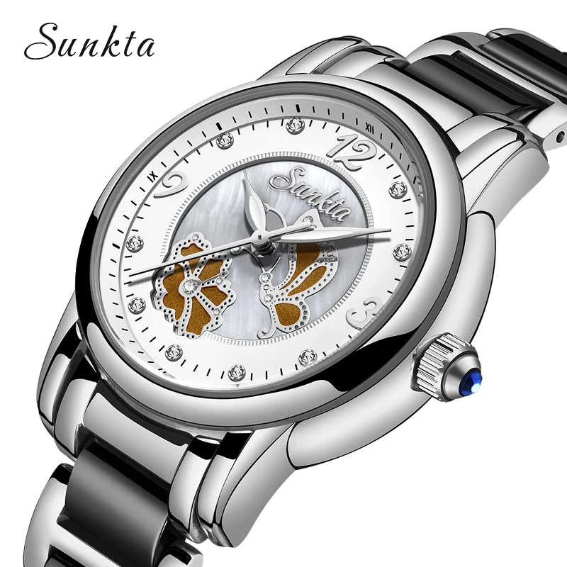 

SUNKTA2019 New Ceramic Quartz Watch Women Rose Gold Fashion Casual Waterproof Women Watches Ladies Girl Watches Relogio Feminino