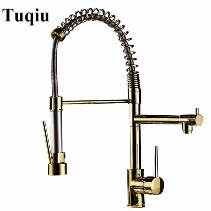 Kitchen Faucet Gold Brass Pull Down Kitchen Faucet Sink Mixer Tap Hot Cold Pull Out Spring Spout Unique Design Kitchen Faucet Kitchen Faucet Gold Brass Pull Down Kitchen Faucet Sink Mixer Tap Hot Cold Pull Out Spring Spout Unique Design Kitchen Faucet
