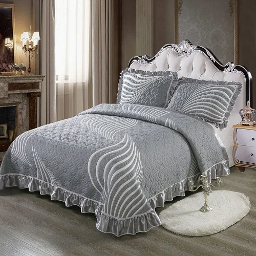 Серый белый роскошный 3D Европейский стиль высокое качество Удобное Мягкое хлопковое плотное одеяло кружевное покрывало простыня наволочки 3 шт - Цвет: 7