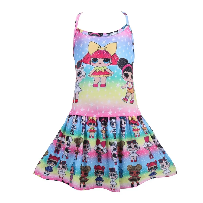 

2019 new LOL children's clothing big head doll children's cartoon backless swimsuit dress
