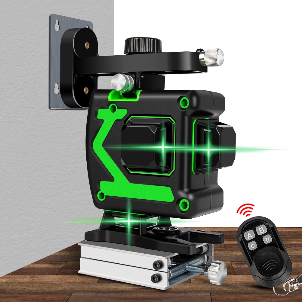 

12 Lines 3D Laser Level Self-Leveling 360 Horizontal & Vertical Cross Line Green Laser line With Wireless Remote & Tripod