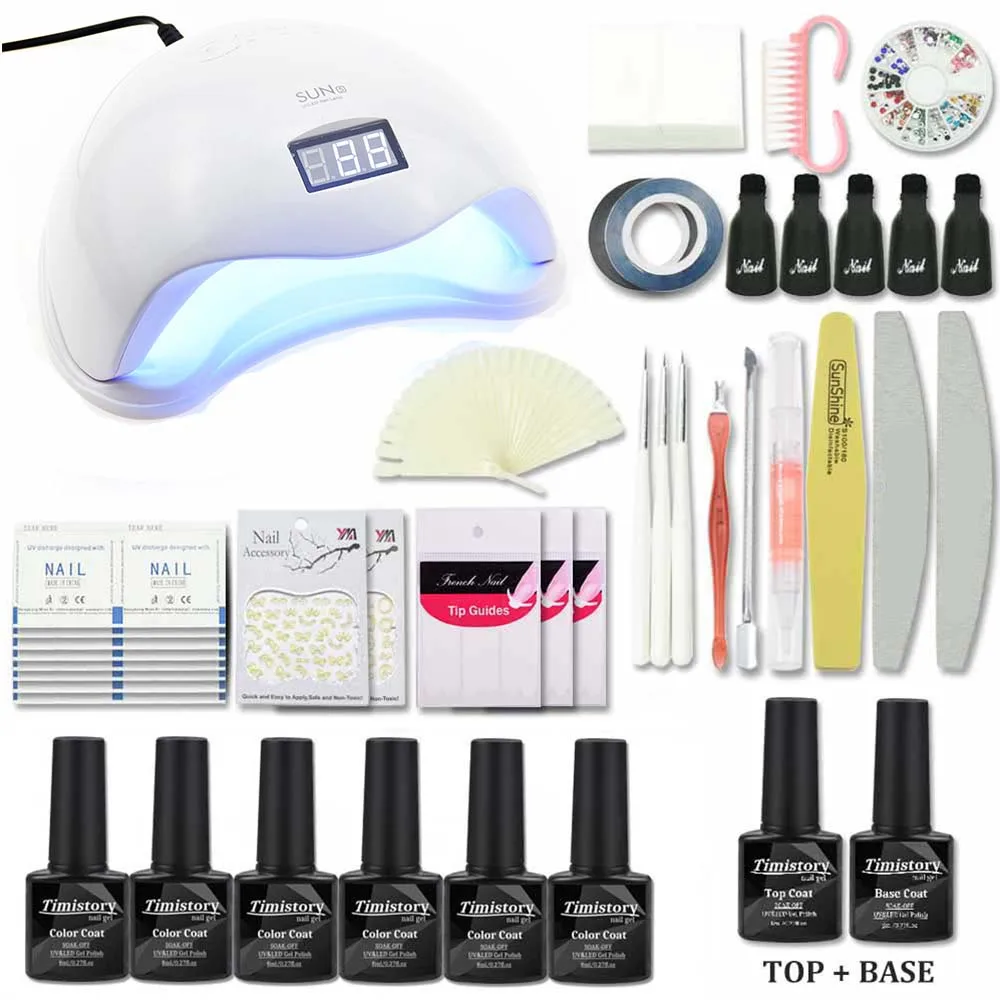

Nail kit 48/36/6W UV LED Lamp set for all Nail gel polish kit 8ml 6 color gel nail polish set 1Top 1Base Manicure Nail set