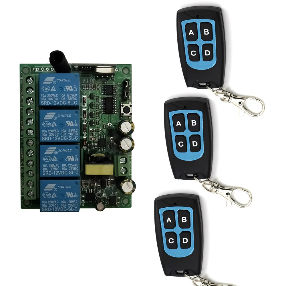 

AC 220V 4CH 4 CH 10A Relay RF Wireless Remote Control Switch System Wireless Light LED Switch RF Receiver Waterproof Transmitter