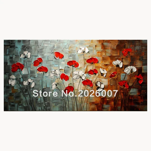 

Hand Painted Landscape Abstract Palette Knife White Red Poppies Oil Painting Canvas Home Wall Living Room Artwork Fine Art