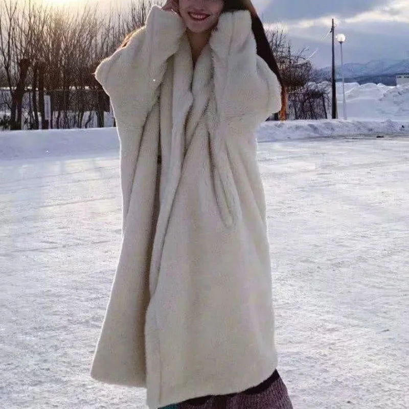 Heydress, Женское зимнее теплое длинное пальто из искусственного меха, винтажное, с длинным рукавом, женское, толстое, плюшевый мишка, пальто, повседневное, свободное, большие размеры, верхняя одежда