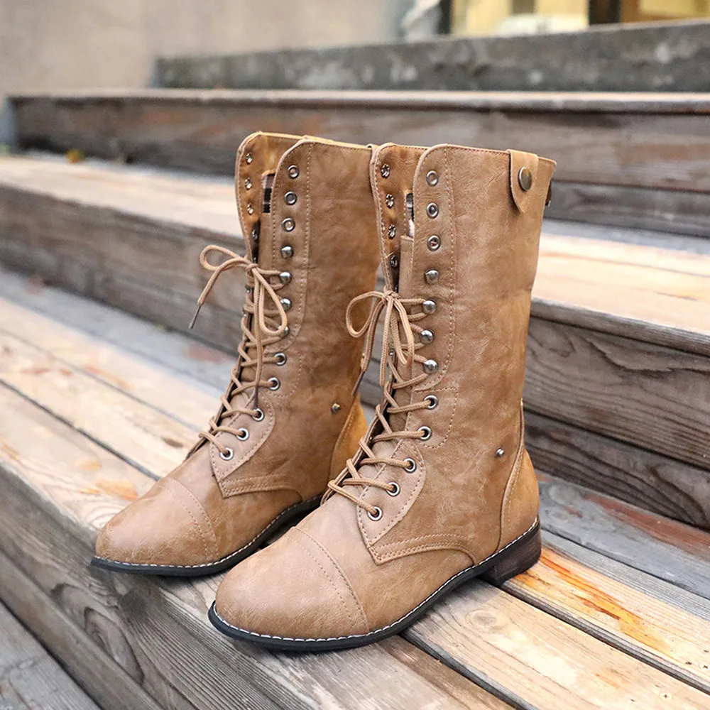 mid calf lace up boots with heel