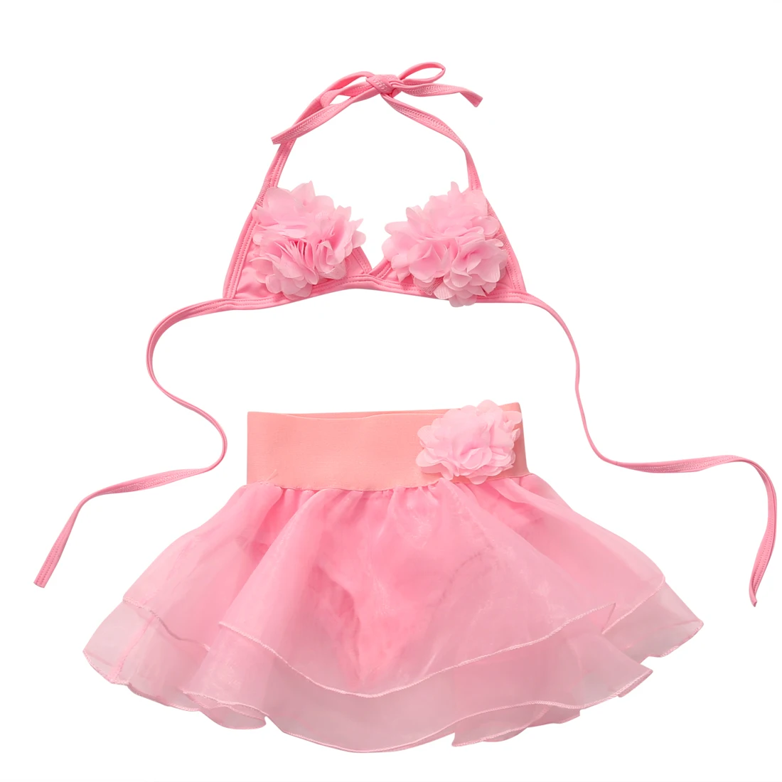 

Two pieces Summer Kids Baby Girls Swimsuit Lace Flower Bikini set Bathing Suit Floral sleeveless 2PCS Outfits Swimsuit 1-6Y