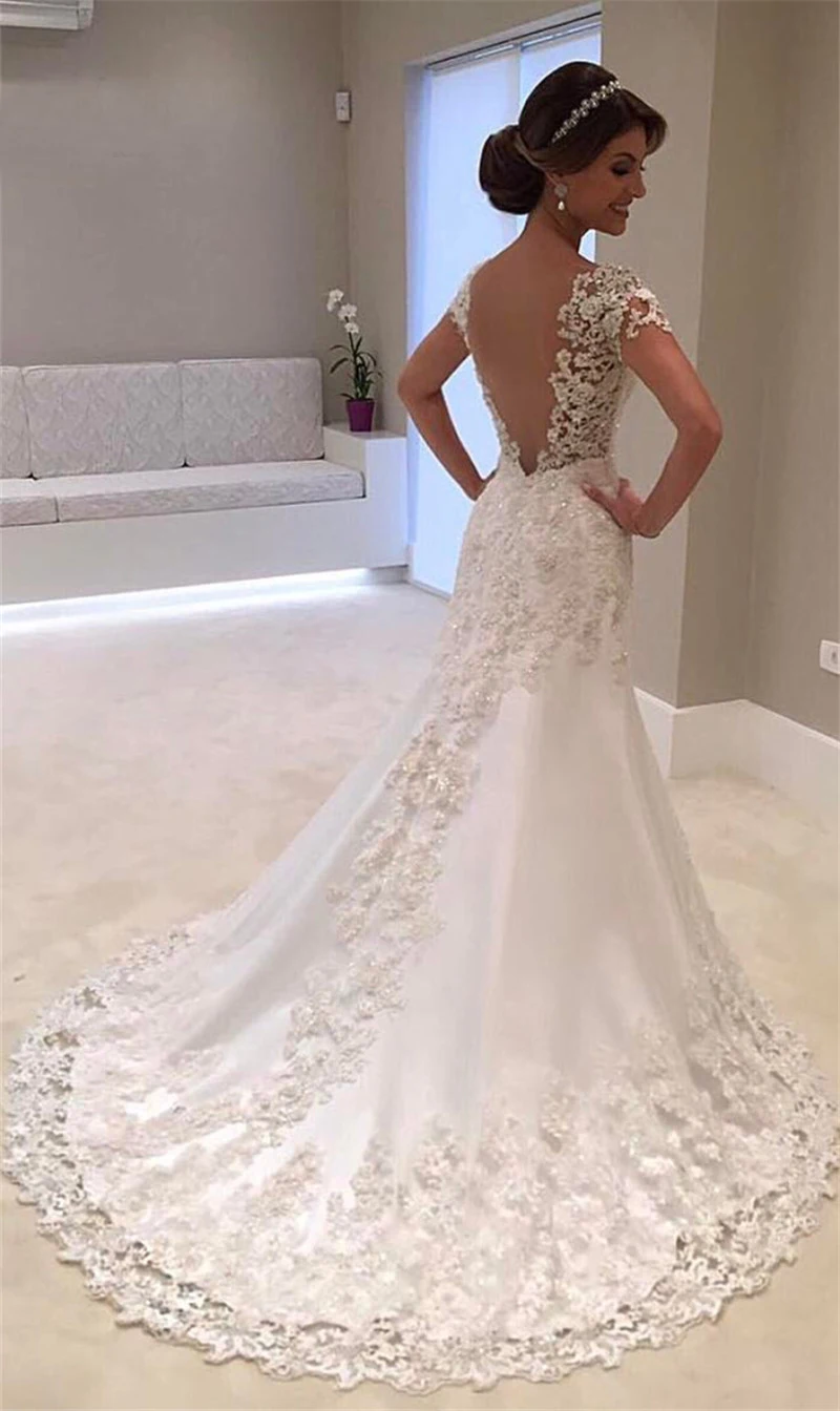

Vintage Mermaid Lace Wedding Dresses 2019 Robe De Mariee Backless Bridal Gowns Handmade Sexy Wedding Gowns plus size maxi size