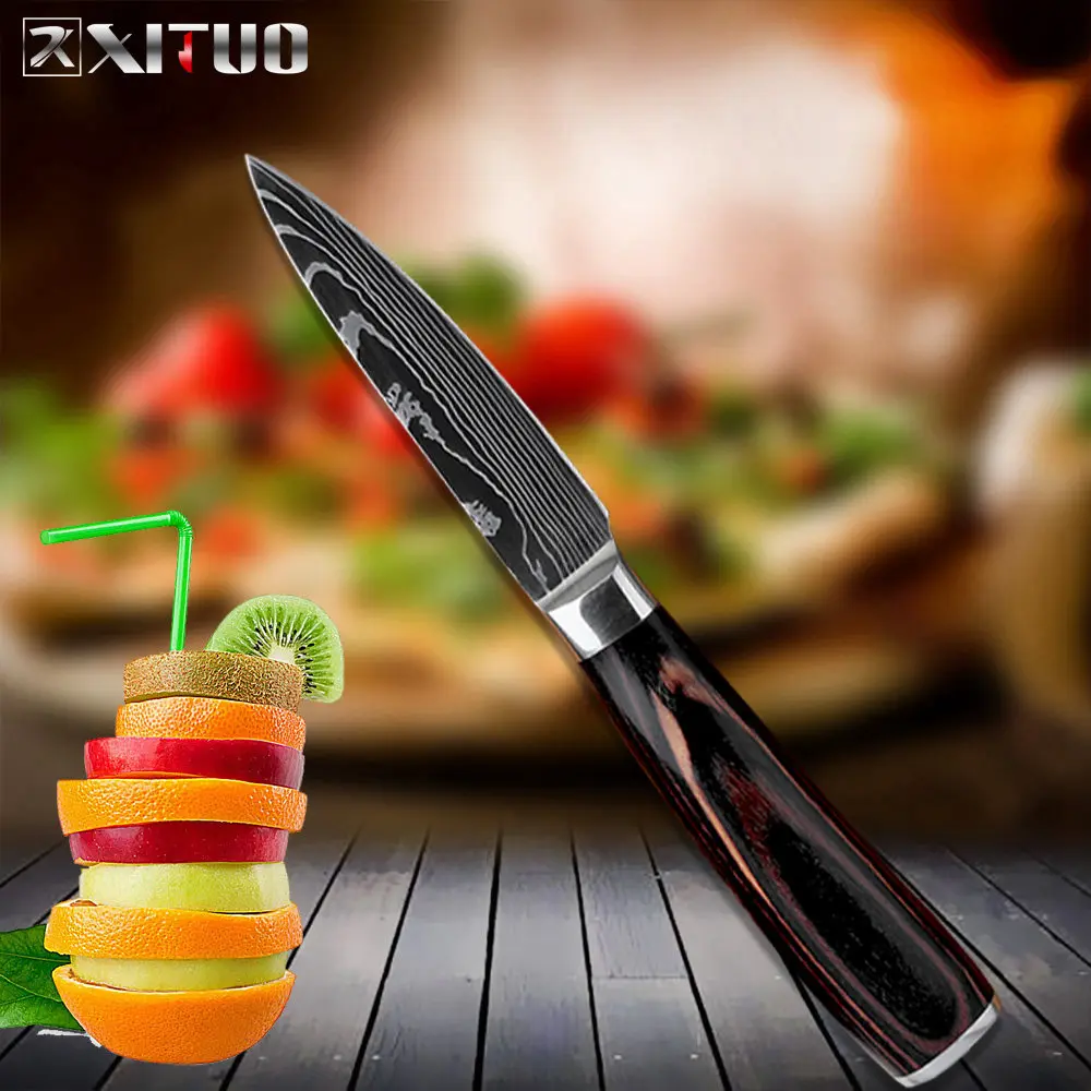 XITUO" 8" " 5" 3," дюймов Набор ножей шеф-повара для нарезки овощей хлеба Santoku ножи для очистки овощей 6 шт. кухонный нож Мясник инструменты дерево - Цвет: 3.5 in paring knife