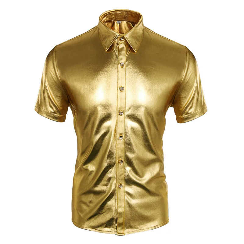 Fashion Trend Night Club Wear Men's Slim Fit Metallic Shiny Shirt