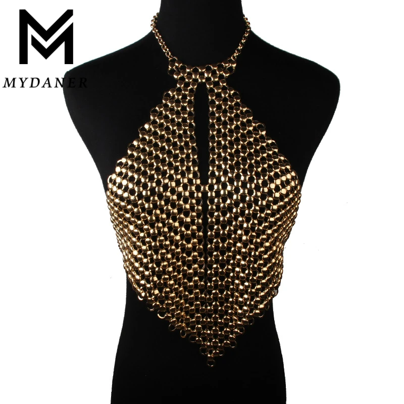 

2017 New Design Women Heavy Halter Alloy Chains Sexy Style Metal Bra Hollow Statement Collar Choker Necklace Fashion Jewelry