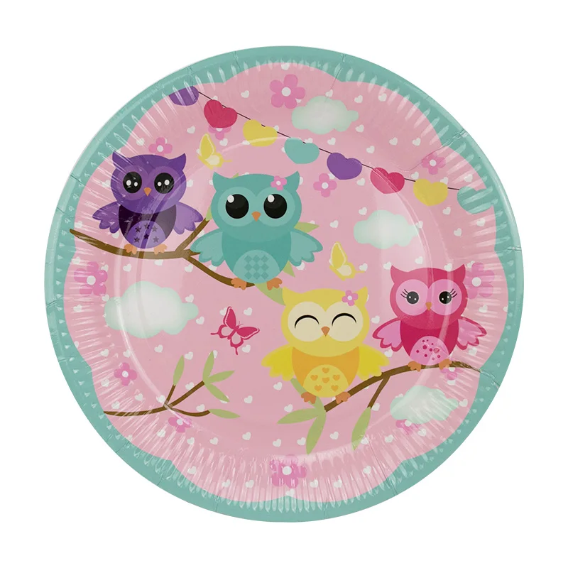 

8pcs Disposable Owl Paper Meal Plates Party Tableware Cute Kids Birthday Pink Plate Dishes