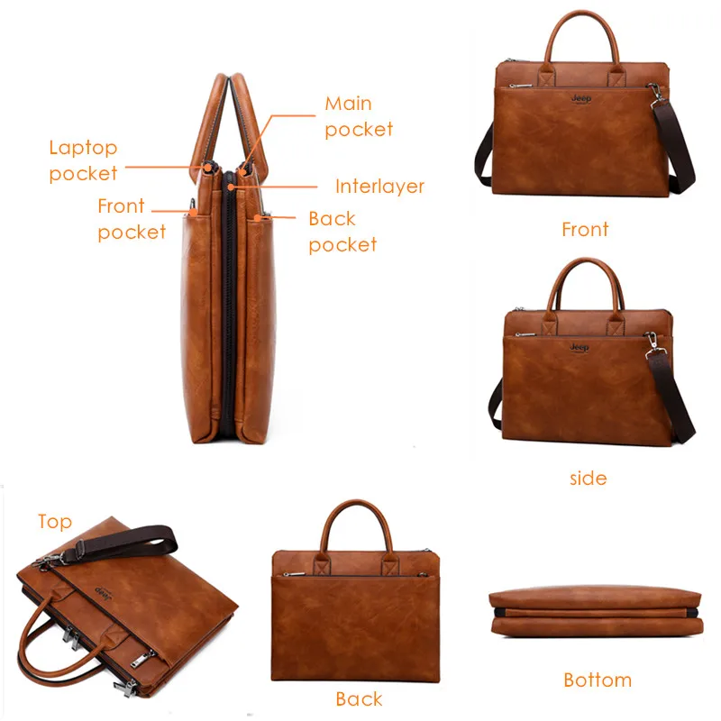 Jeep buluo high quality men briefcases set for 14 inch laptop business bags handbags leather office shoulder bags large capacity