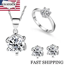 США Uloveido 40%, Свадебные Ювелирные наборы, серебряные серьги-гвоздики, кольцо, ожерелье с кристаллами, ювелирное ожерелье, набор T043