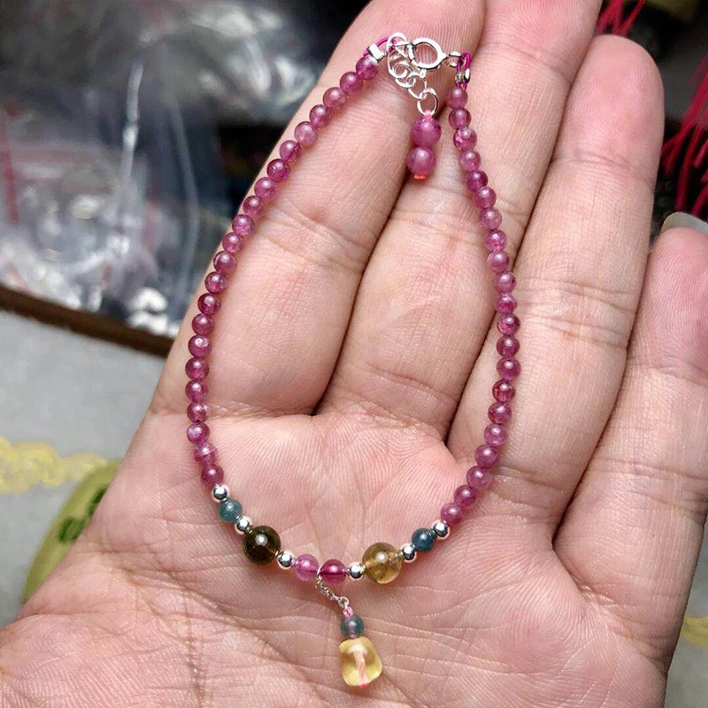

Wholesale Tourmaline Natural Stone Bracelet Tourmaline Crystal Beads With 925 Silver Bracelet for Women Girl DIY fashion Jewelry